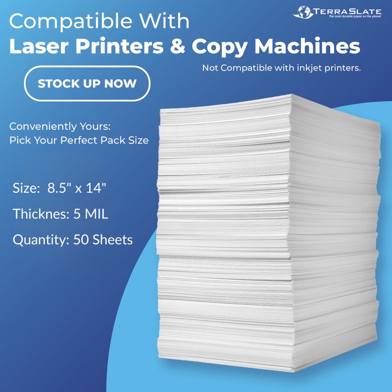 TerraSlate Paper 5 MIL 8.5" x 14" Waterproof Laser Printer/Copy Paper 50 Sheets - Image 5